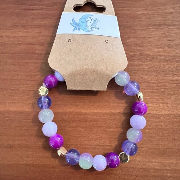 Arwen and Gwen Stretchy Bracelet, for Smaller Wrists, Purple and Goldtone - Picture 2 of 2